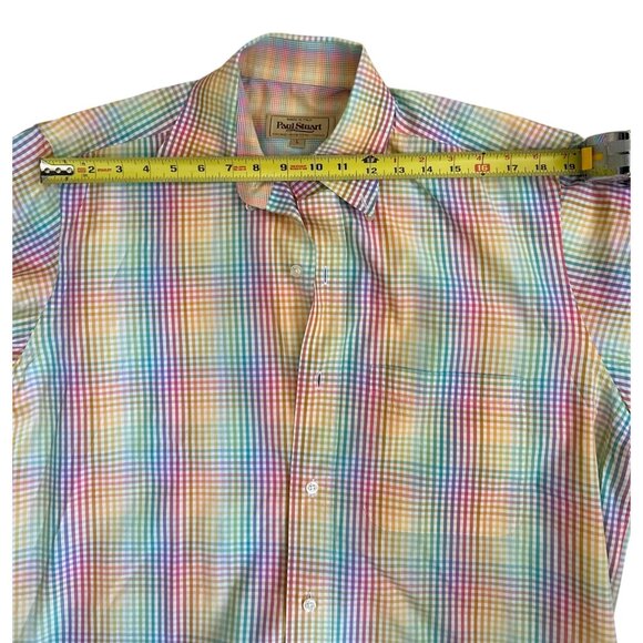 PAUL STUART Luxury Rainbow Multicolor Button Down Multicolor Checked Shirt L - Picture 9 of 10